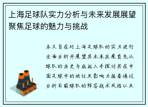 上海足球队实力分析与未来发展展望聚焦足球的魅力与挑战
